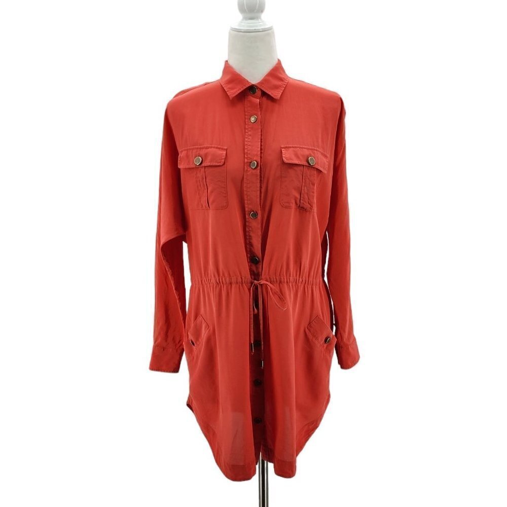 Haute Hippie Womens Small Dress Silk Red Long Sleeve Mini Shirt Dress Boho Party